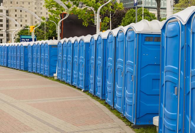 Seasonal porta potty units set up at a Beeville, Texas venue